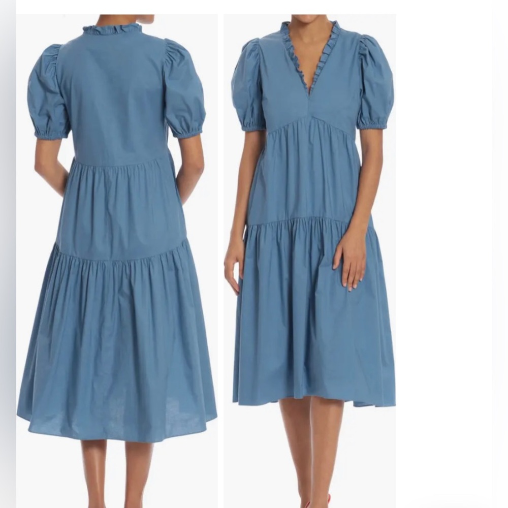 Donna Morgan cotton poplin ruffle v-neck dress